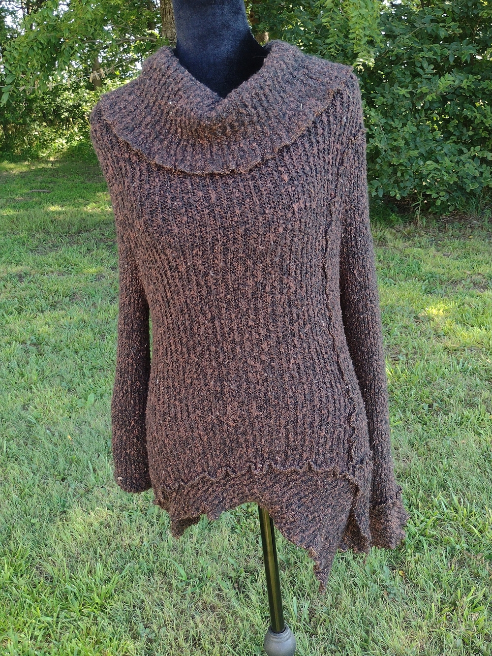 Lisa International Cozy Brown Textured Cowl Neck Sweater